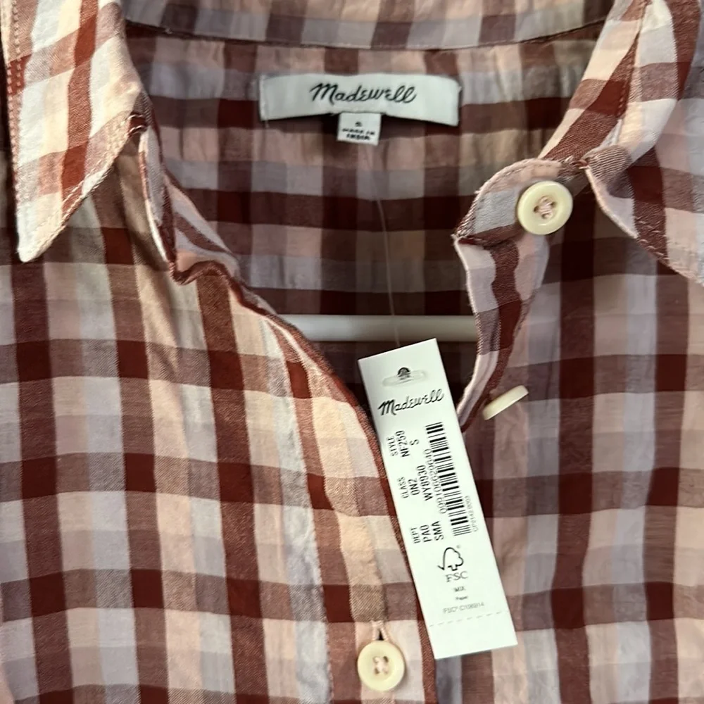 NWT Madewell Seersucker Baybrook Shirt in Plaid, Size S - Picture 6 of 16